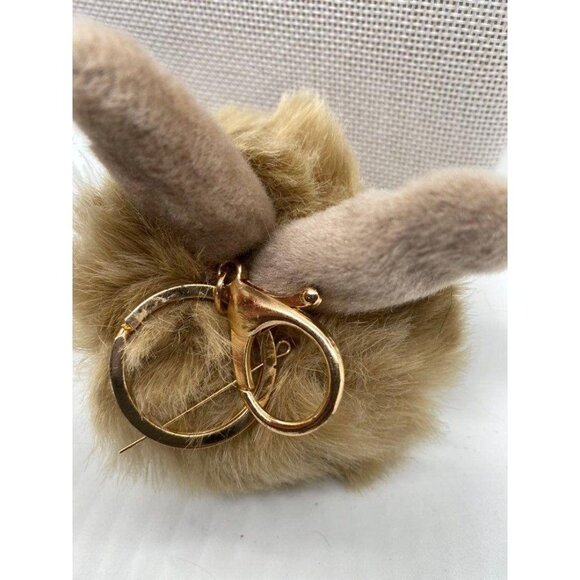 Tortilla Brown Bunny Ears Fur Ball Keychain Charm With Plush Key Holder - Picture 6 of 6